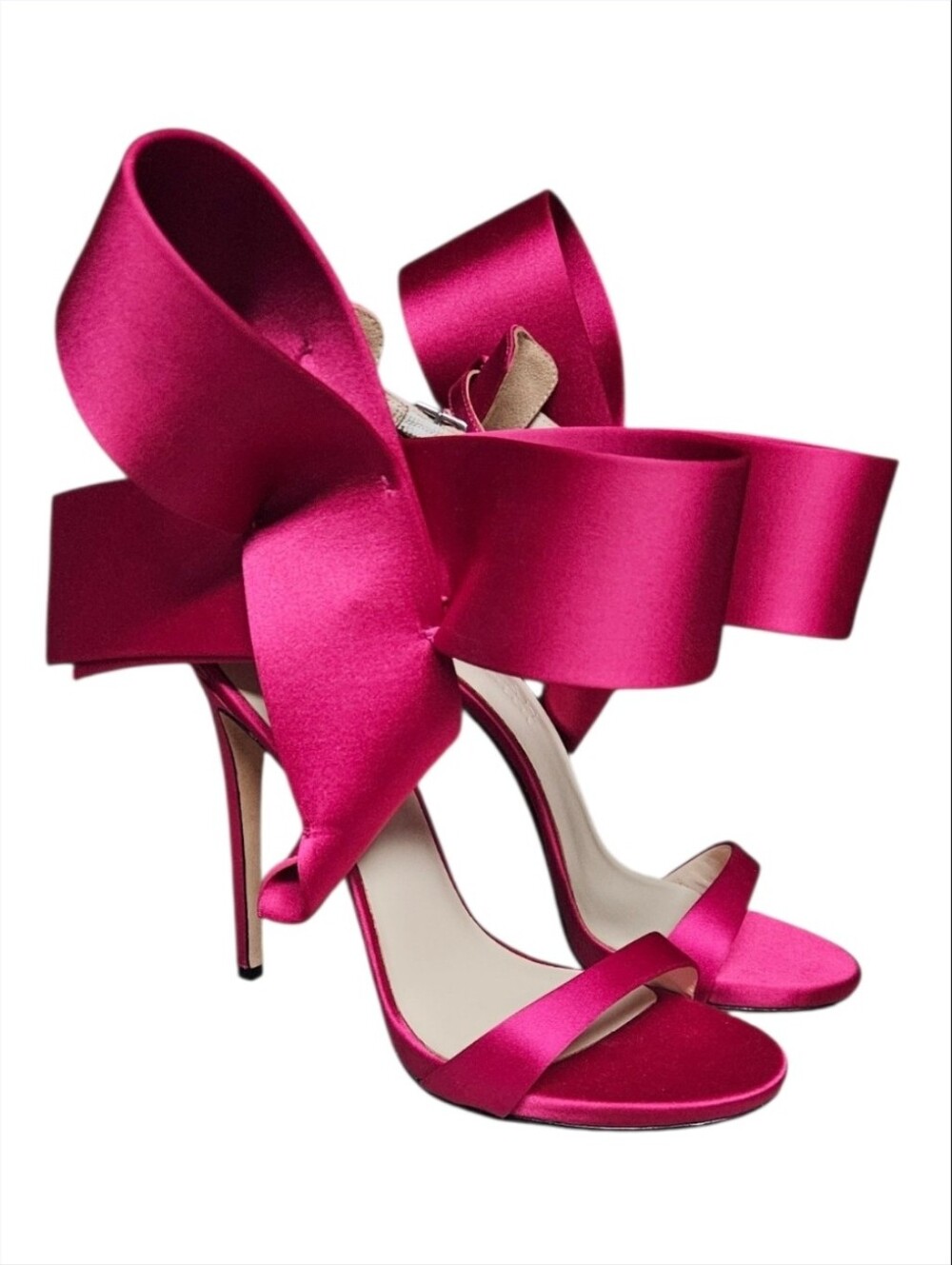 AMINAH ABDUL JILLIL | NWOB Pink Satin Oversized Bow Sandals Heels Size 8